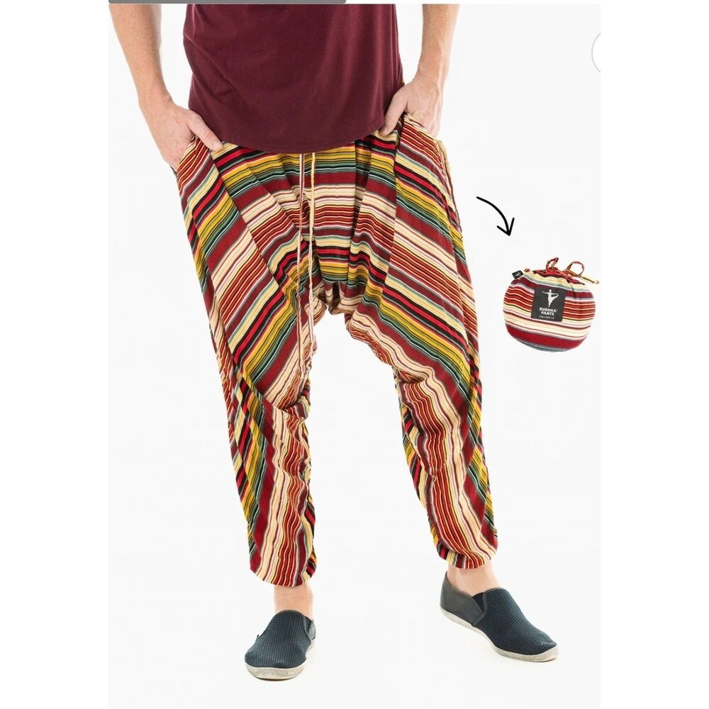 BUDDHA PANTS SAVANNAH STRIPE DROP CROTCH HAREM PANTS sz S YOGA TRAVEL LIFESTYLE - Picture 2 of 9